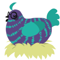 Invert, a overcast and turquoise chicken with a bar pattern