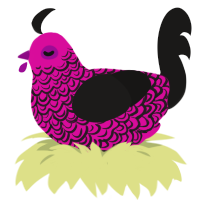 A fuchsia and sable chicken with a double-lace pattern