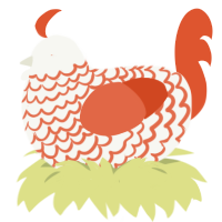 A white and vermilion chicken with a lace pattern