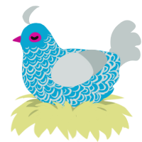 A cerulean and silver chicken with a double-lace pattern