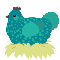 A teal and turquoise chicken with a speckle pattern