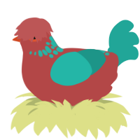 (unnamed), a red and turquoise chicken with a neck-speckle pattern