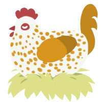roasted marshmallow, a white and ochre chicken with a speckle pattern