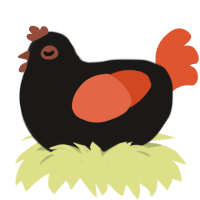 Carnage, a sable and vermilion chicken