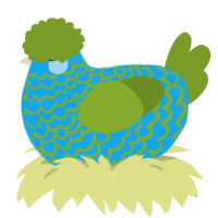 Ribbit, a sky and chartreuse chicken with a lace pattern