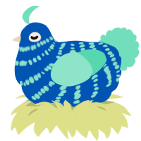A ultramarine and mint chicken with a bar pattern