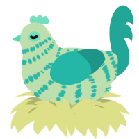 Toothpaste, a gluppy and turquoise chicken with a bar pattern