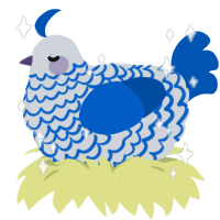 A mist and ultramarine chicken with a lace pattern