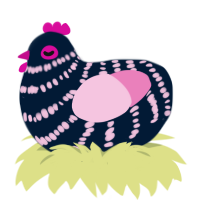 A tumblr and pink chicken with a bar pattern