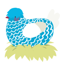 Ooopy Ooobert, a cerulean and white chicken with a lace pattern