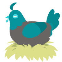 Miku, a grey and teal chicken with a head pattern