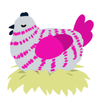 Pastel Goth, a mist and fuchsia chicken with a bar pattern