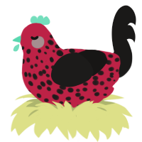 A crimson and sable chicken with a speckle pattern