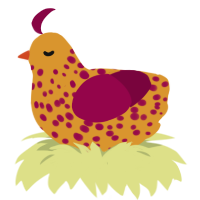 A orange and maroon chicken with a speckle pattern