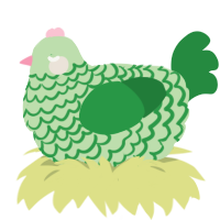 Lilypad, a gluppy and viridian chicken with a lace pattern