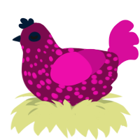 Yoinky Poinky, a wine and fuchsia chicken with a speckle pattern