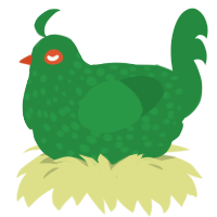 Failure 34, a viridian chicken with a speckle pattern