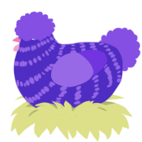 Ballora, a indigo and blurple chicken with a bar pattern