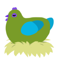 A chartreuse and cerulean chicken