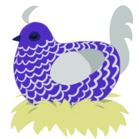 A indigo and silver chicken with a lace pattern