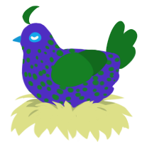 A indigo and leaf chicken with a speckle pattern