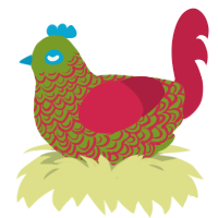 (unnamed), a chartreuse and crimson chicken with a double-lace pattern