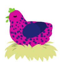 dragonfruit, a fuchsia and navy chicken with a speckle pattern