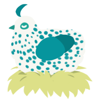 (unnamed), a white and teal chicken with a speckle pattern