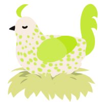 A cream and lime chicken with a speckle pattern