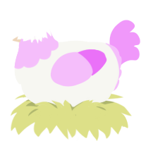 A white and lavender chicken with a head pattern