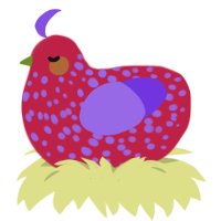 (unnamed), a crimson and blurple chicken with a speckle pattern