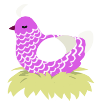 plasticine, a orchid and white chicken with a lace pattern