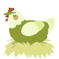 A chartreuse and apple chicken with a head pattern