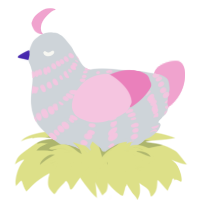 A mist and pink chicken with a bar pattern