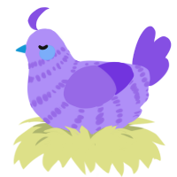 A lilac and blurple chicken with a bar pattern