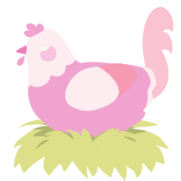Veronica, a pink and rose chicken with a head pattern