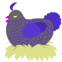 A grey and indigo chicken with a lace pattern