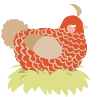 Bucky Jr, a vermilion and beige chicken with a lace pattern