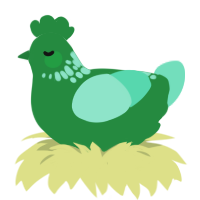 A viridian and mint chicken with a neck-speckle pattern