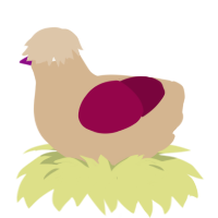 A beige and maroon chicken