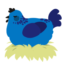 bad luck, a sapphire and navy chicken with a neck-speckle pattern