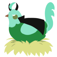 A viridian and mint chicken with a head pattern