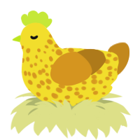 A yellow and ochre chicken with a speckle pattern