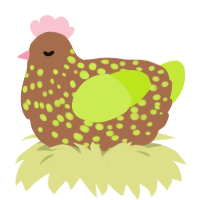 A brown and lime chicken with a speckle pattern