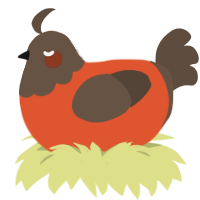 Pyro, a vermilion and bark chicken with a head pattern