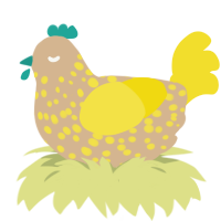 Neru, a beige and yellow chicken with a speckle pattern