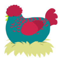 (unnamed), a teal and crimson chicken with a half-lace pattern