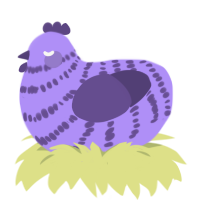 Grape, a lilac and overcast chicken with a bar pattern