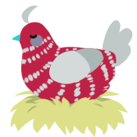 A crimson and silver chicken with a bar pattern