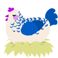 A cream and ultramarine chicken with a half-lace pattern